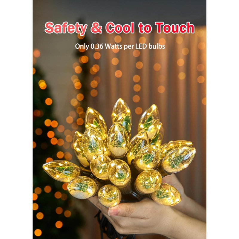 The Holiday Aisle C9 LED Christmas Lights Outdoor C9 String Lights With 20 Shatterproof LED Bulbs 4 Light Mode Connectable Waterproof Christmas Tree Lights For Outside Indoor Holiday Garden Decor Warm...